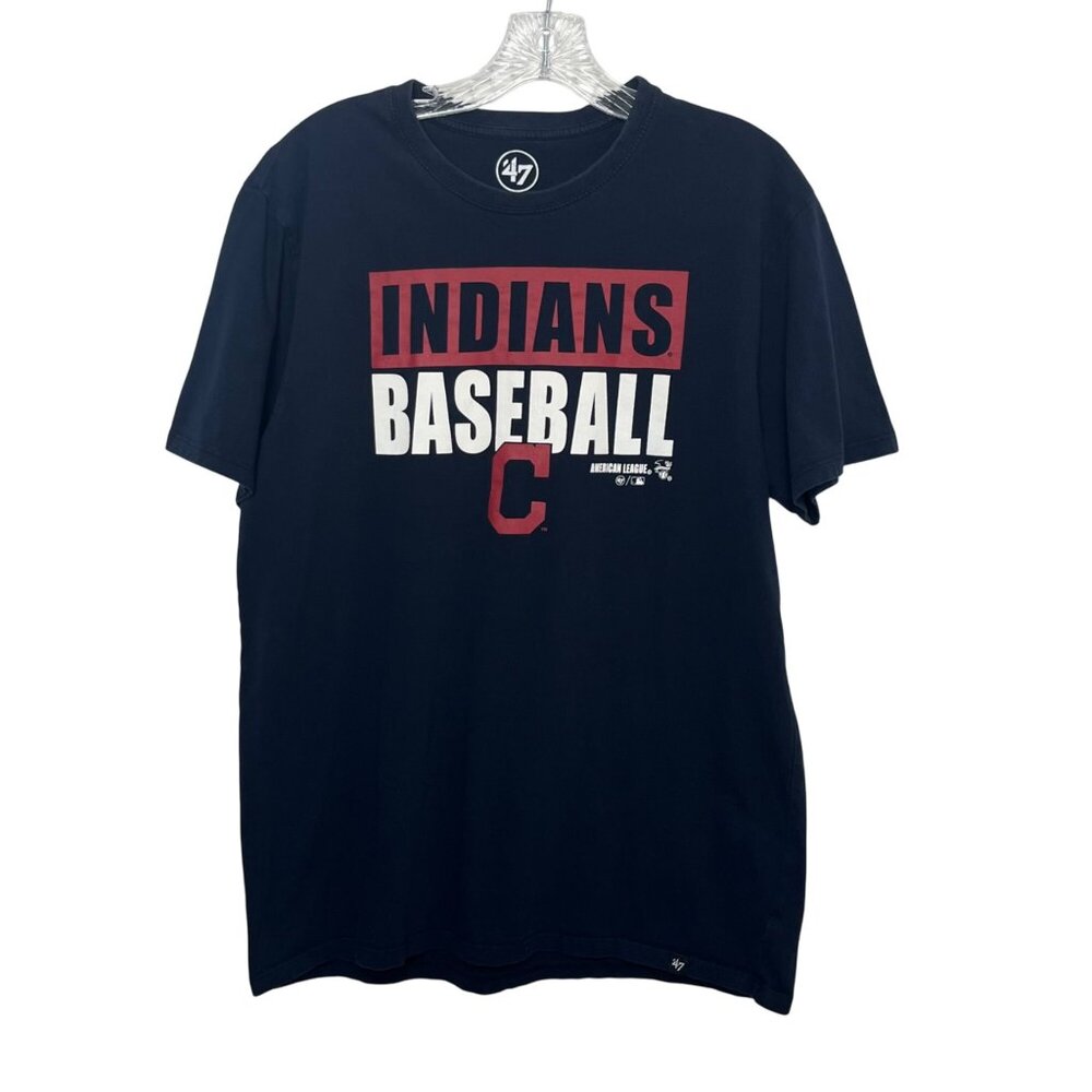 47 Brand Cleveland Indians Baseball Graphic Tshirt Mens Large Blue‎ MLB